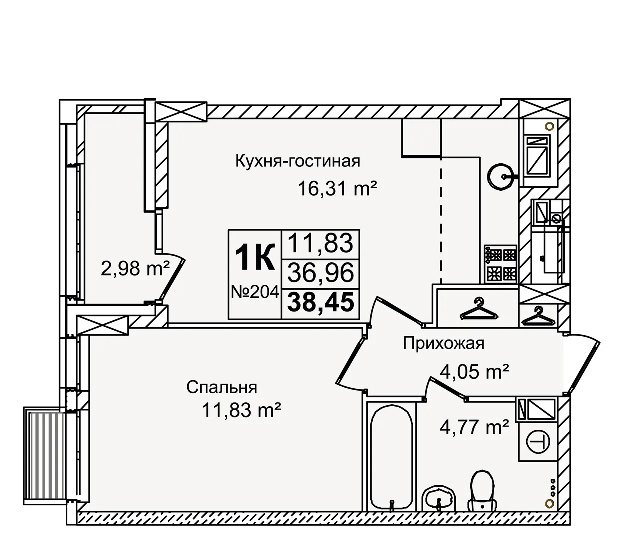 2-комнатная 38 м2 в ЖК Авиатор корпус null этаж 6
