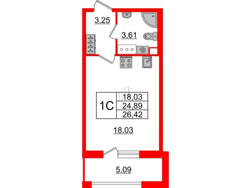 Студия 24 м2 в ЖК Amber Club корпус null этаж 11