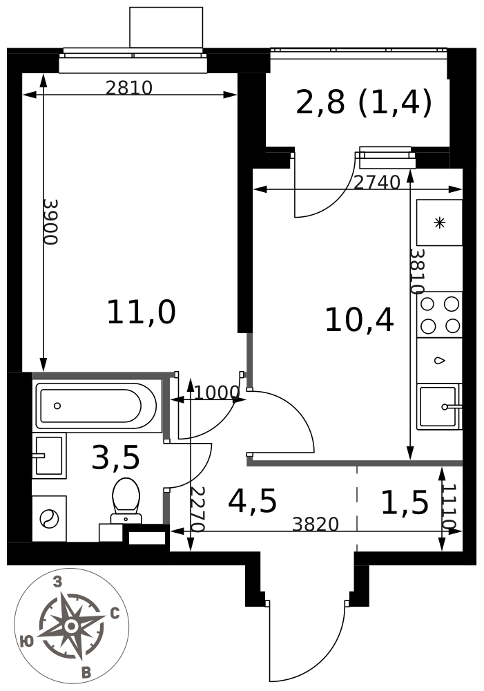 1-комнатная 32 м2 в ЖК 1-й Химкинский корпус null этаж 2