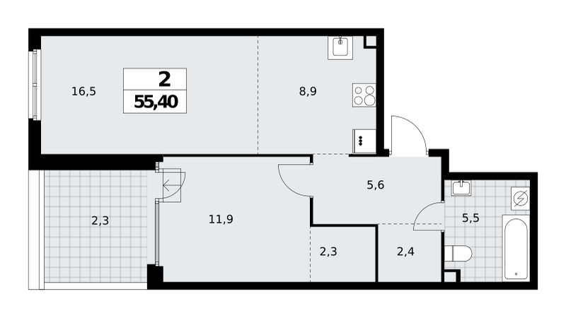 2-комнатная 55 м2 в ЖК Дом на Зорге корпус null этаж 2