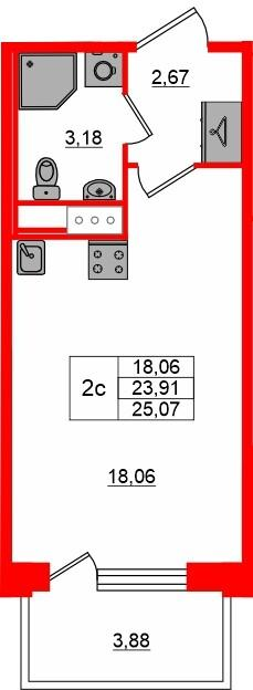 Студия 23 м2 в ЖК Сэтл Лофт корпус null этаж 6