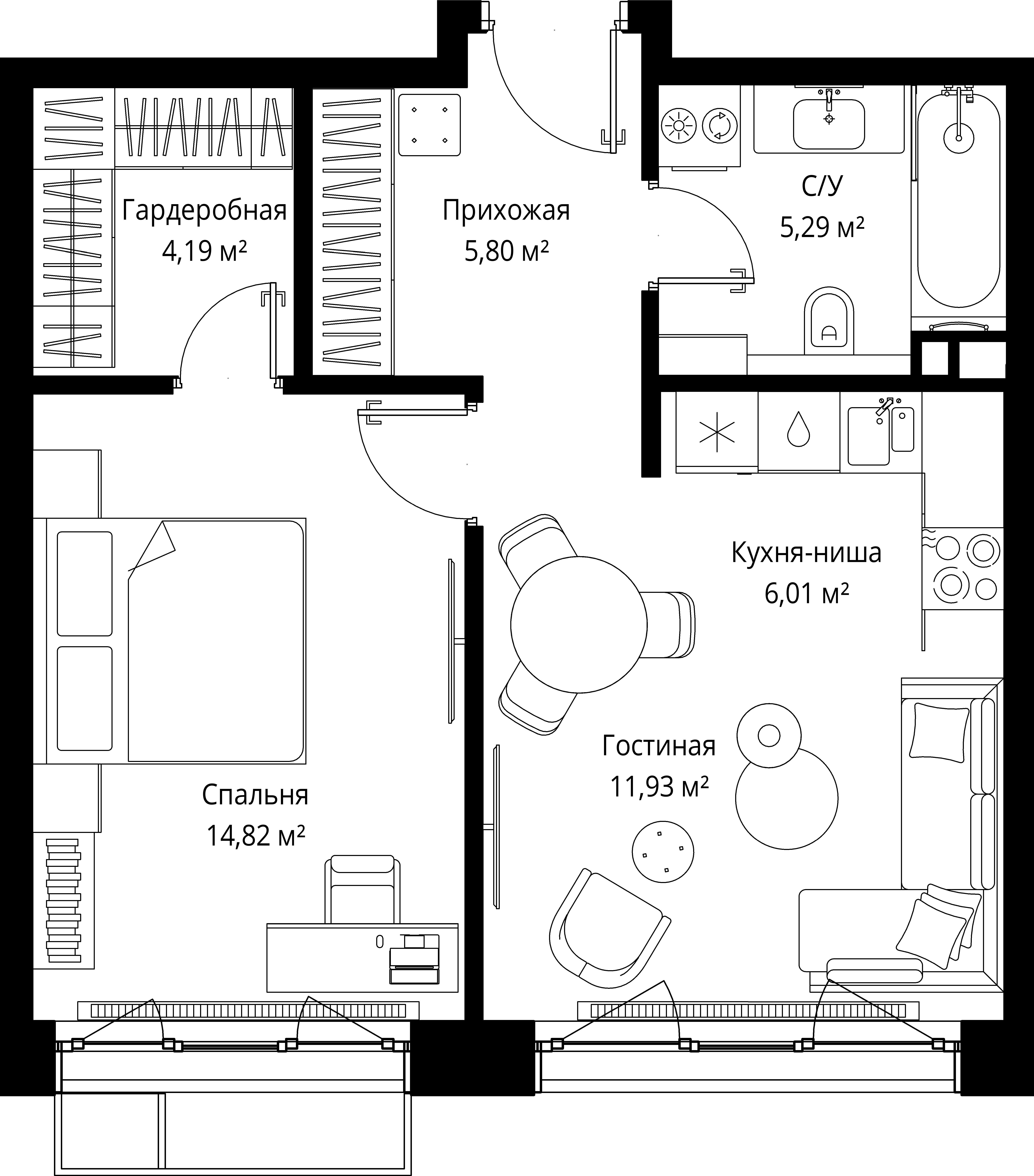 1-комнатная 48 м2 в ЖК МЫС корпус null этаж 4