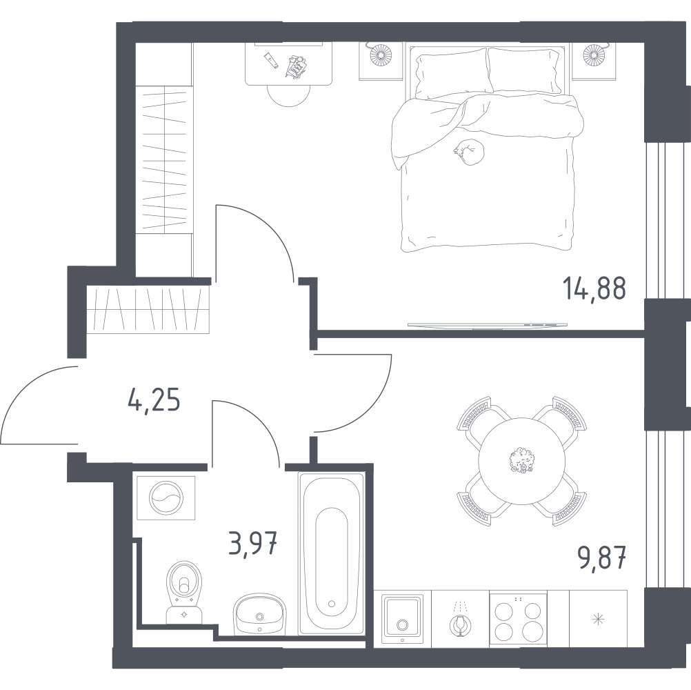 1-комнатная 32 м2 в ЖК Рябиновая Роща корпус null этаж 8