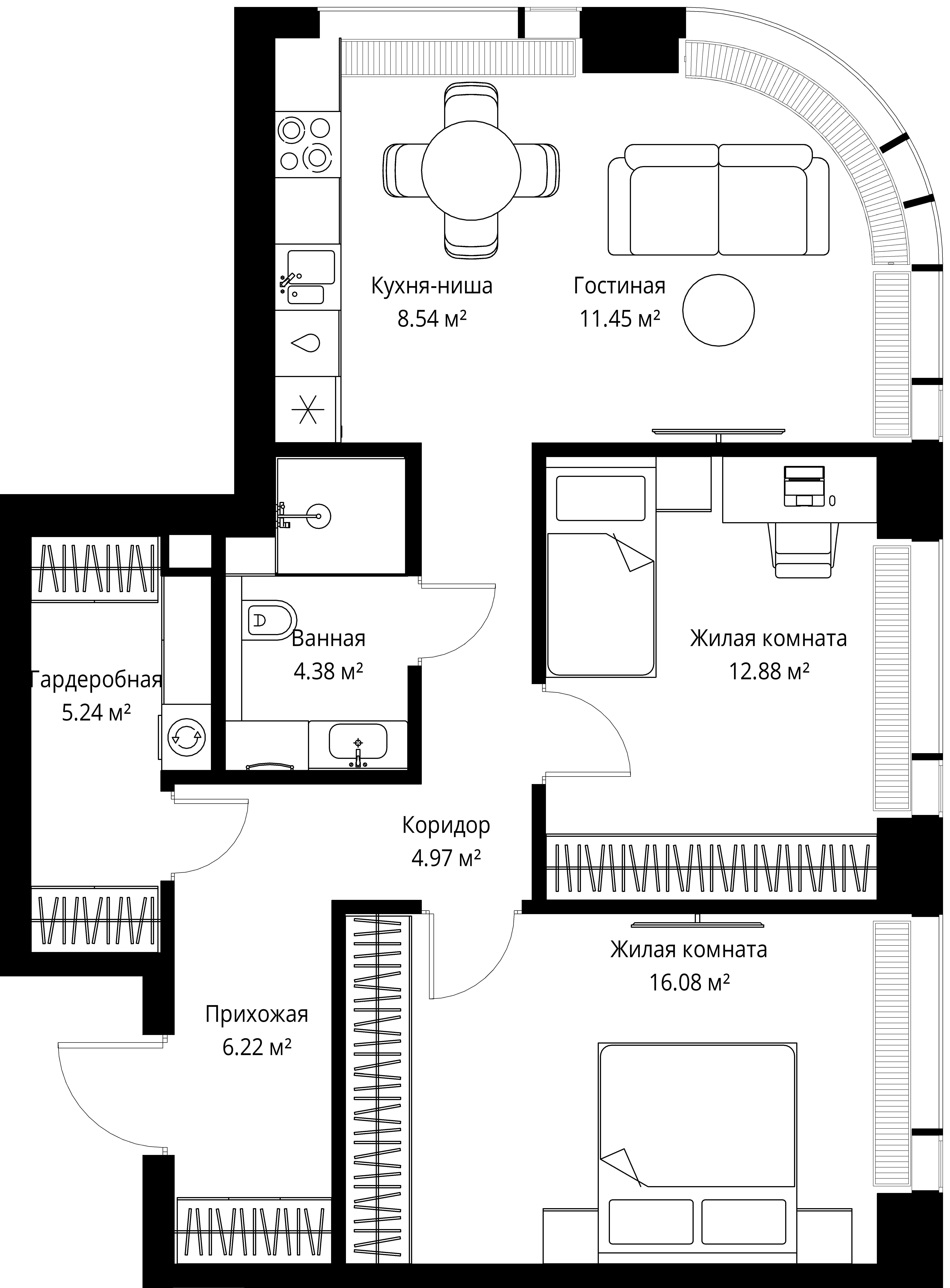 2-комнатная 69 м2 в ЖК ВЕЕР корпус null этаж 14