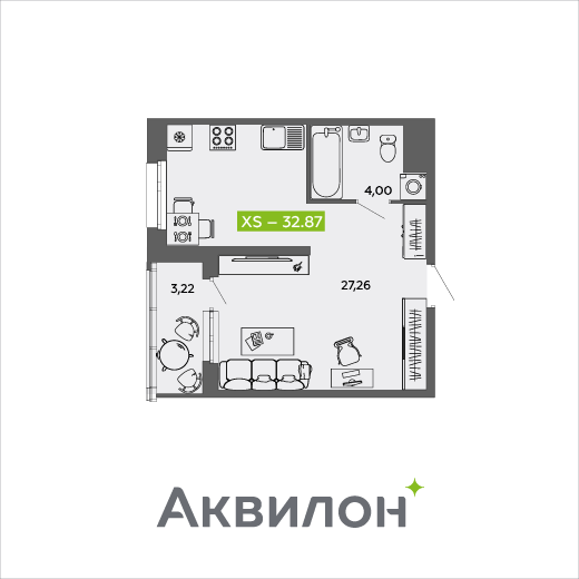 Студия 32 м2 в ЖК Аквилон MySky корпус null этаж 3