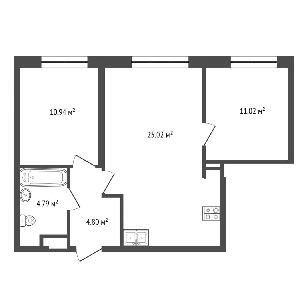2-комнатная 55.7 м2 в ЖК undefined корпус null этаж 15