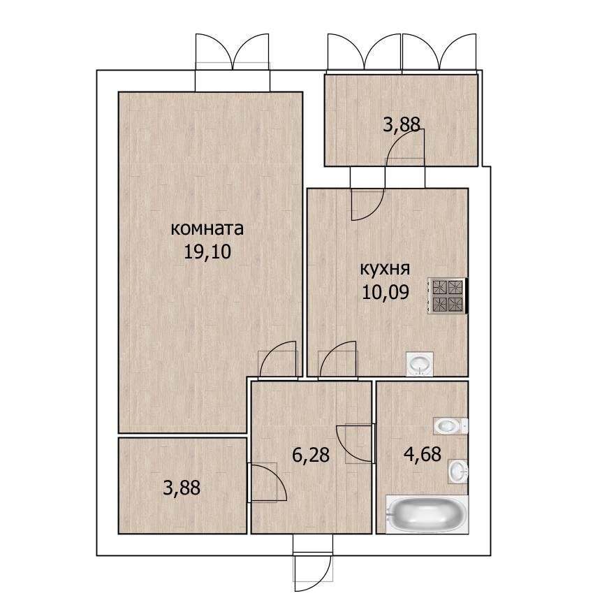 2-комнатная 51 м2 в ЖК undefined корпус null этаж 1