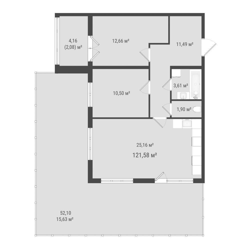 2-комнатная 83 м2 в ЖК Зеленая планета на Мира корпус null этаж 1