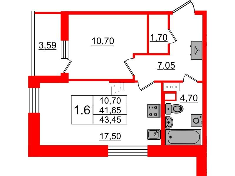 1-комнатная 41 м2 в ЖК Бионика Заповедная корпус null этаж 4