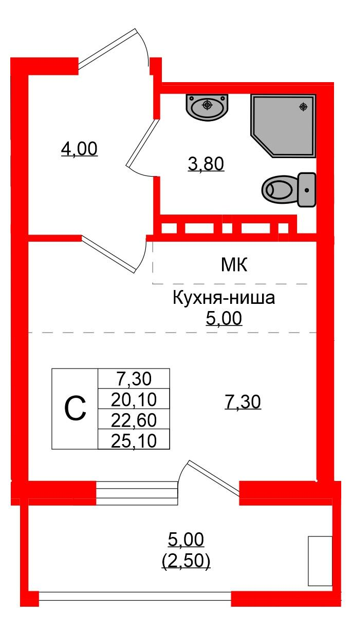 Студия 22 м2 в ЖК Кроны и Волны корпус null этаж 2