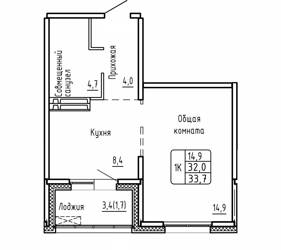 1-комнатная 33 м2 в ЖК Самоцветы корпус null этаж 14