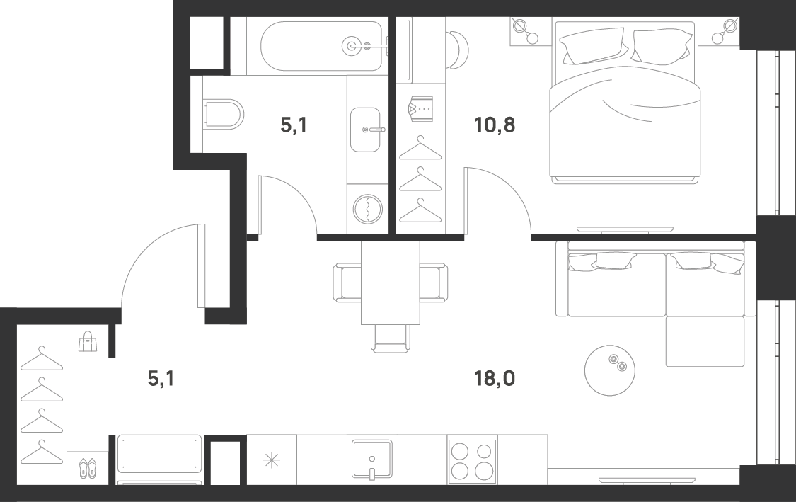 1-комнатная 39 м2 в ЖК Voice Towers корпус null этаж 29