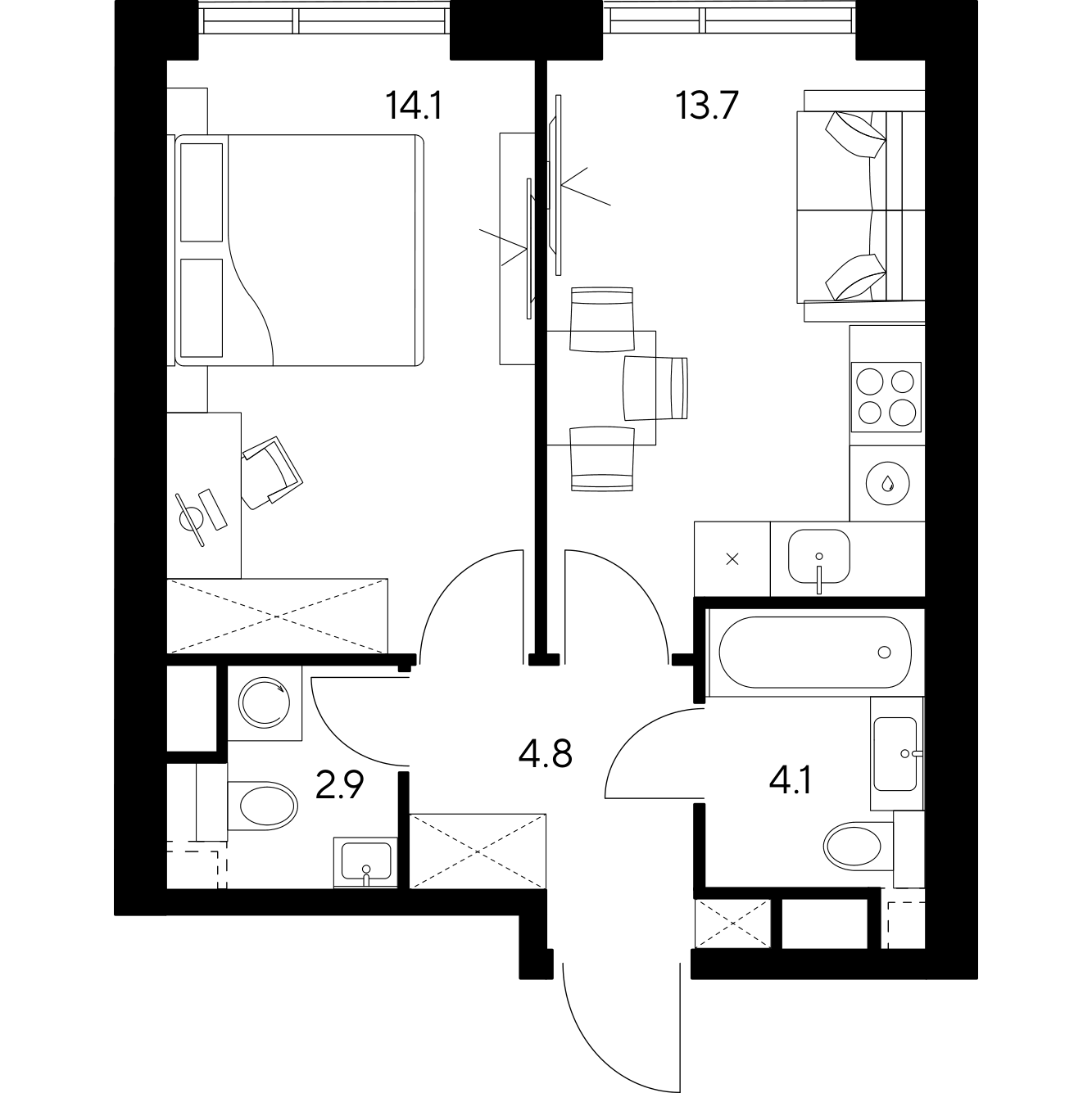 1-комнатная 39 м2 в ЖК NEXUS by Akvilon корпус null этаж 3