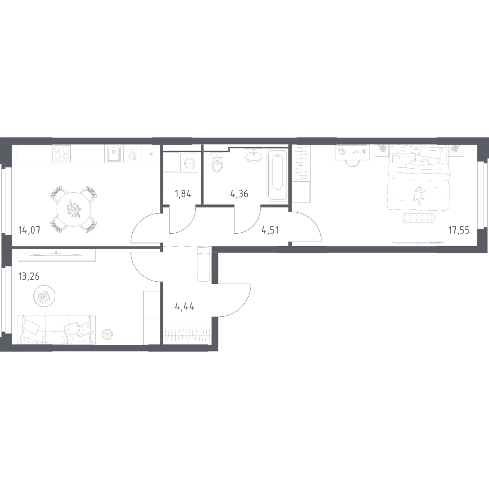 2-комнатная 60 м2 в ЖК Космический Квартал корпус null этаж 13