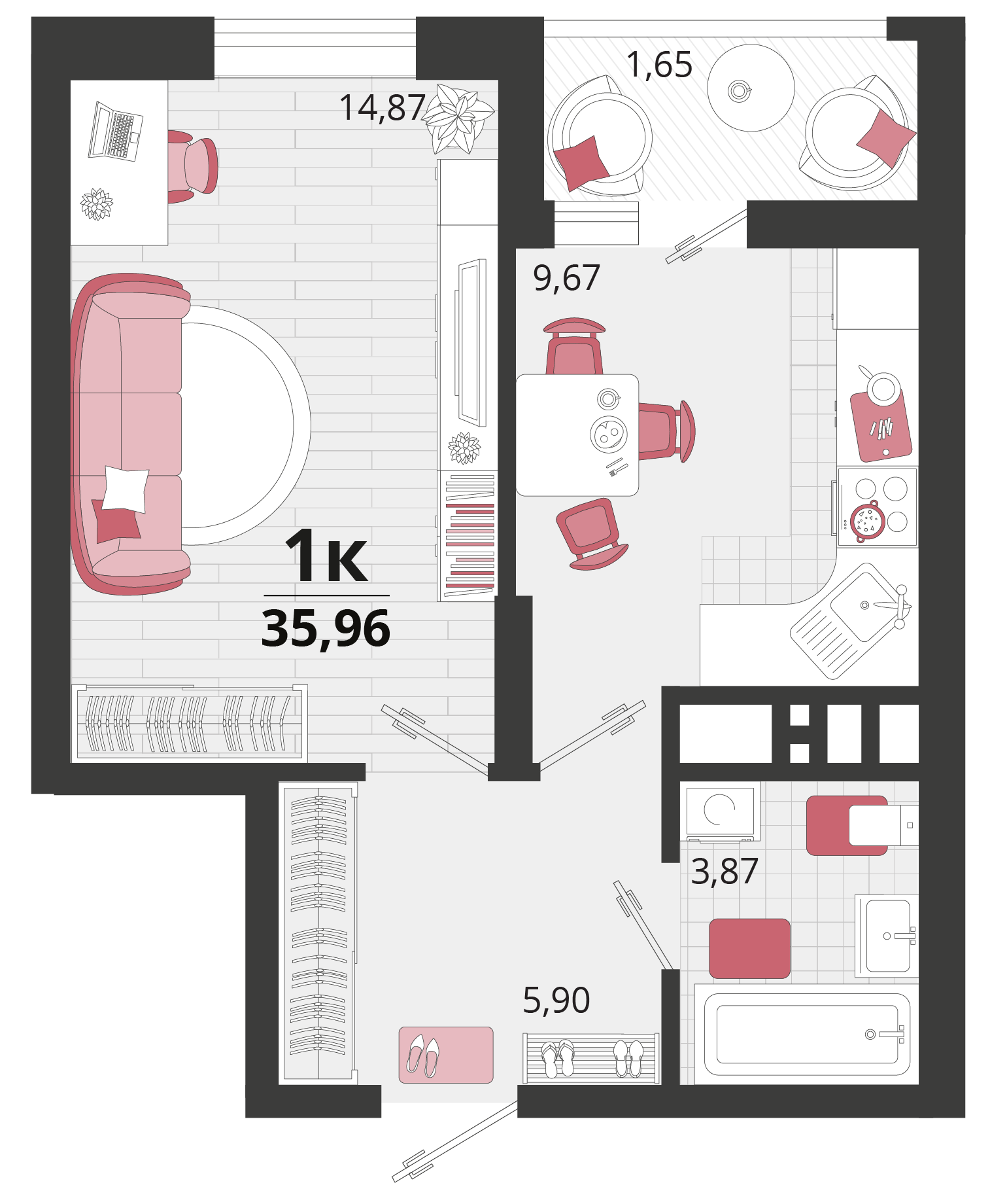 1-комнатная 35 м2 в ЖК Родные просторы корпус null этаж 14