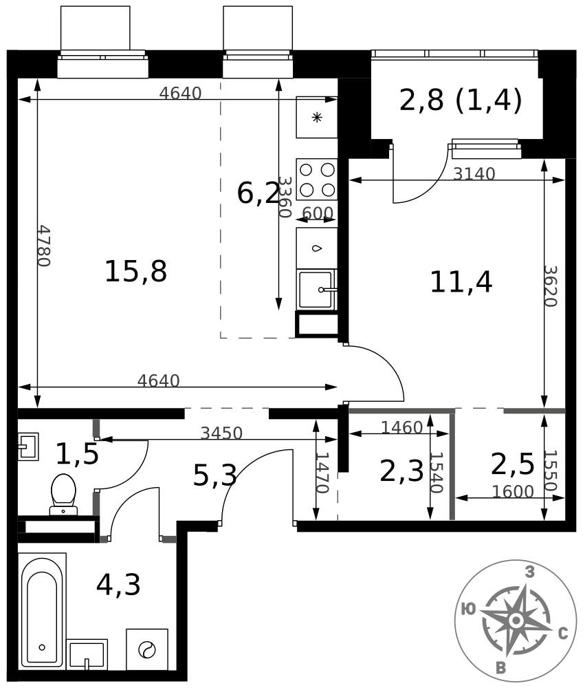 2-комнатная 50 м2 в ЖК 1-й Ясеневский корпус null этаж 5