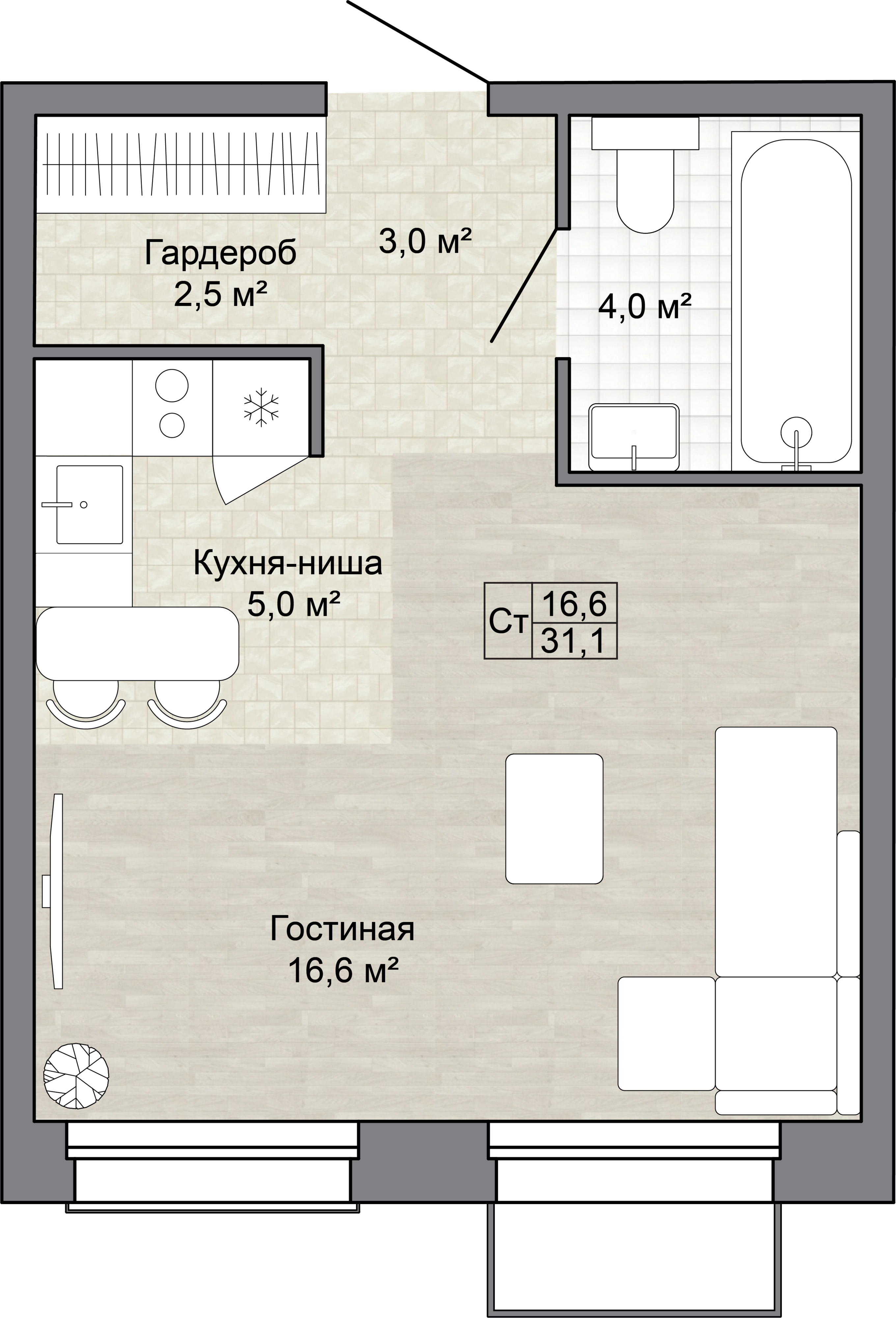 Студия 31 м2 в ЖК Яблоневый Сад корпус null этаж 8