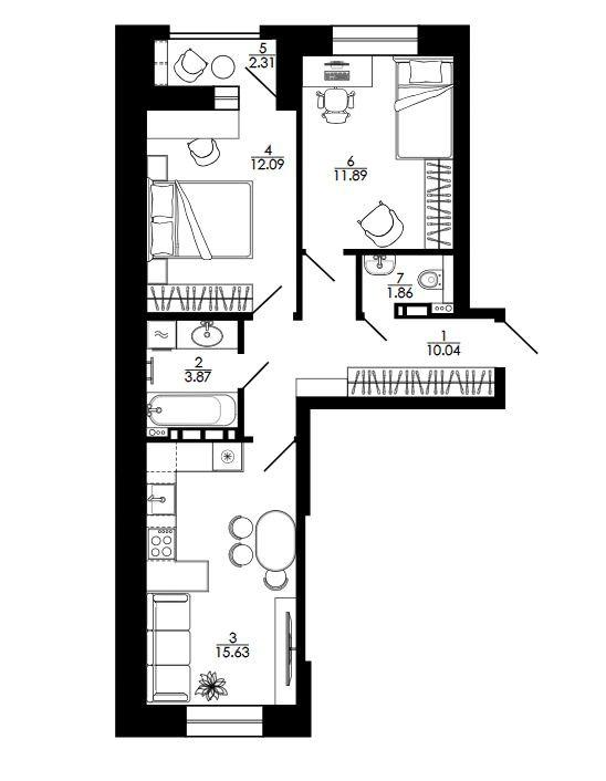 2-комнатная 60 м2 в ЖК undefined корпус null этаж 11
