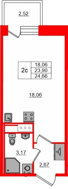 Студия 23 м2 в ЖК Сэтл Лофт корпус null этаж 2