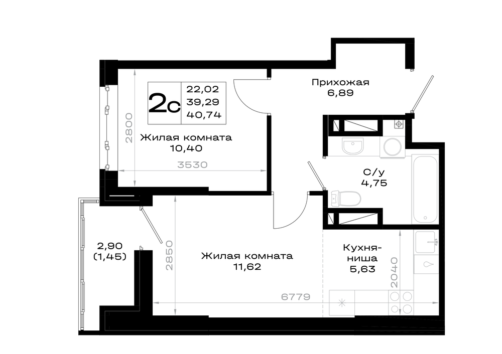 1-комнатная 40 м2 в ЖК Октябрь парк корпус null этаж 8