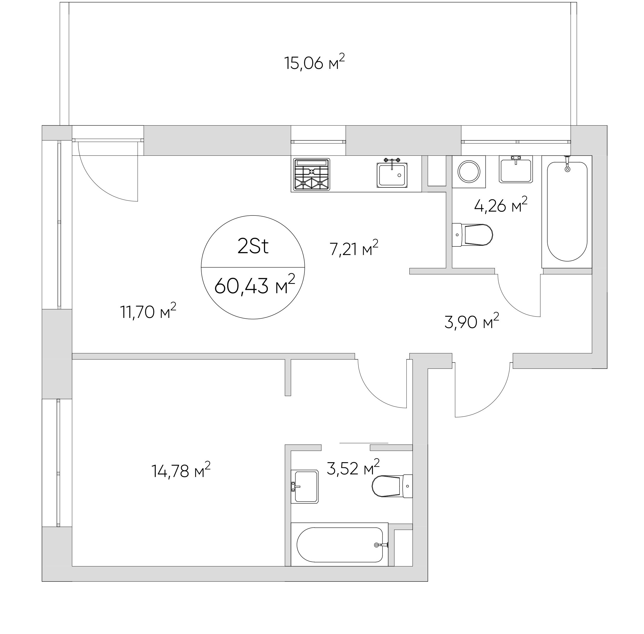 2-комнатная 60 м2 в ЖК N`ICE LOFT корпус null этаж 9