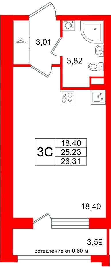 Студия 25 м2 в ЖК Универ Сити корпус null этаж 1