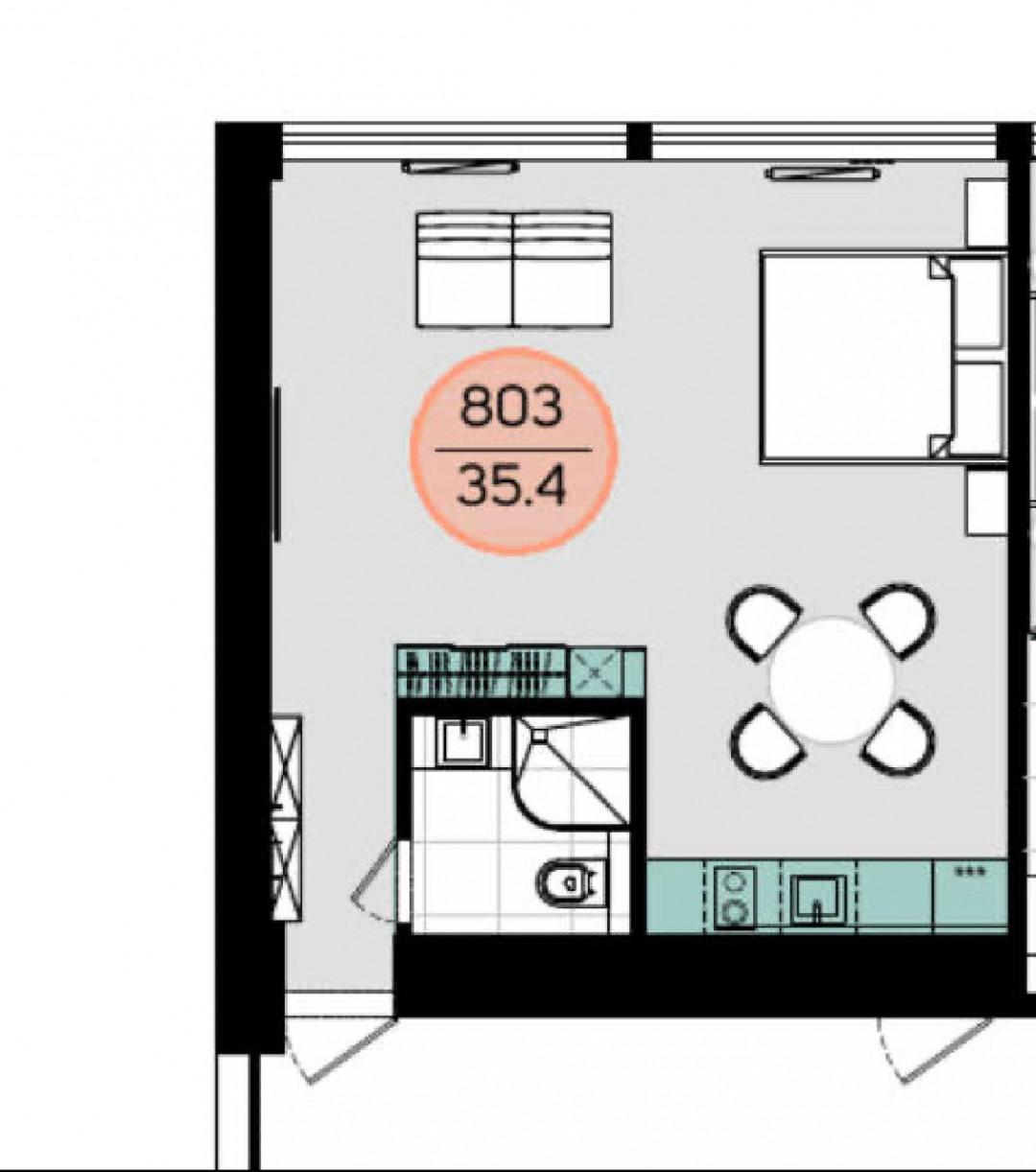 Студия 34.4 м2 в ЖК undefined корпус null этаж 8