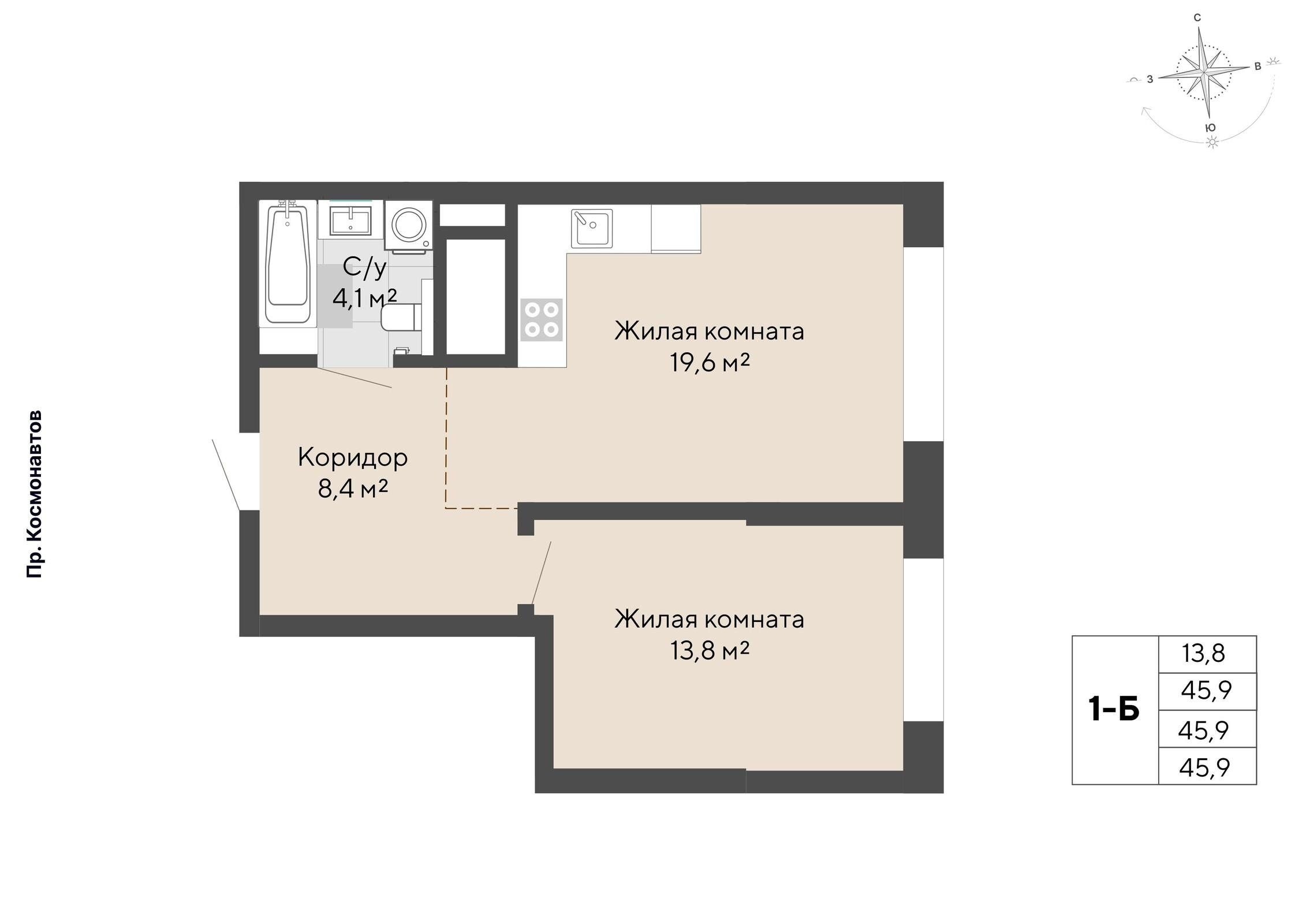 1-комнатная 45 м2 в ЖК Изумрудный бор корпус null этаж 7