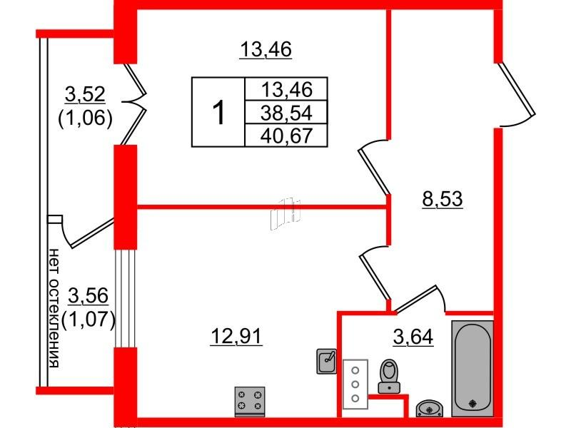 1-комнатная 40 м2 в ЖК Сертолово Парк корпус null этаж 5