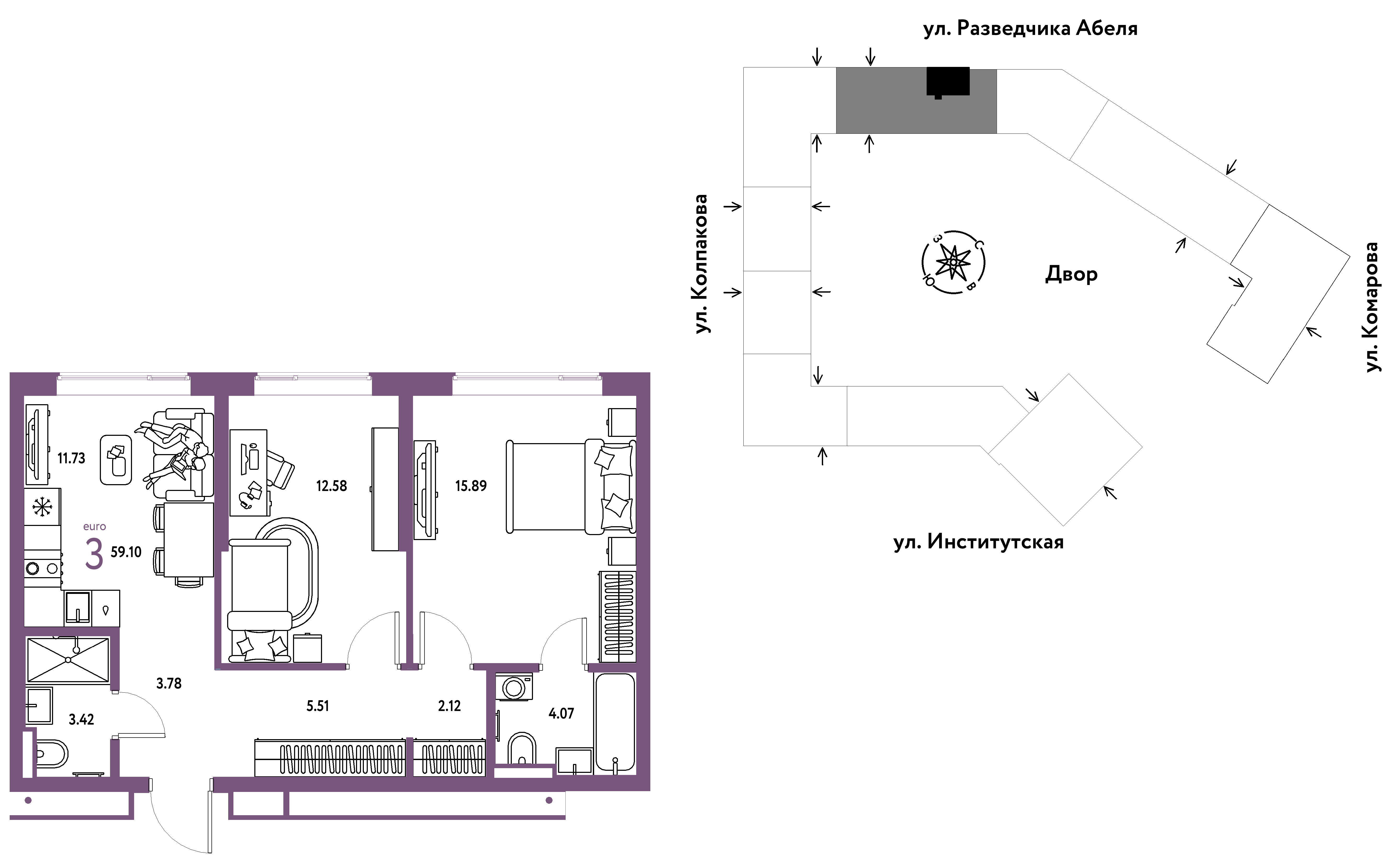 Студия 59 м2 в ЖК Страна.Парковая корпус null этаж 15