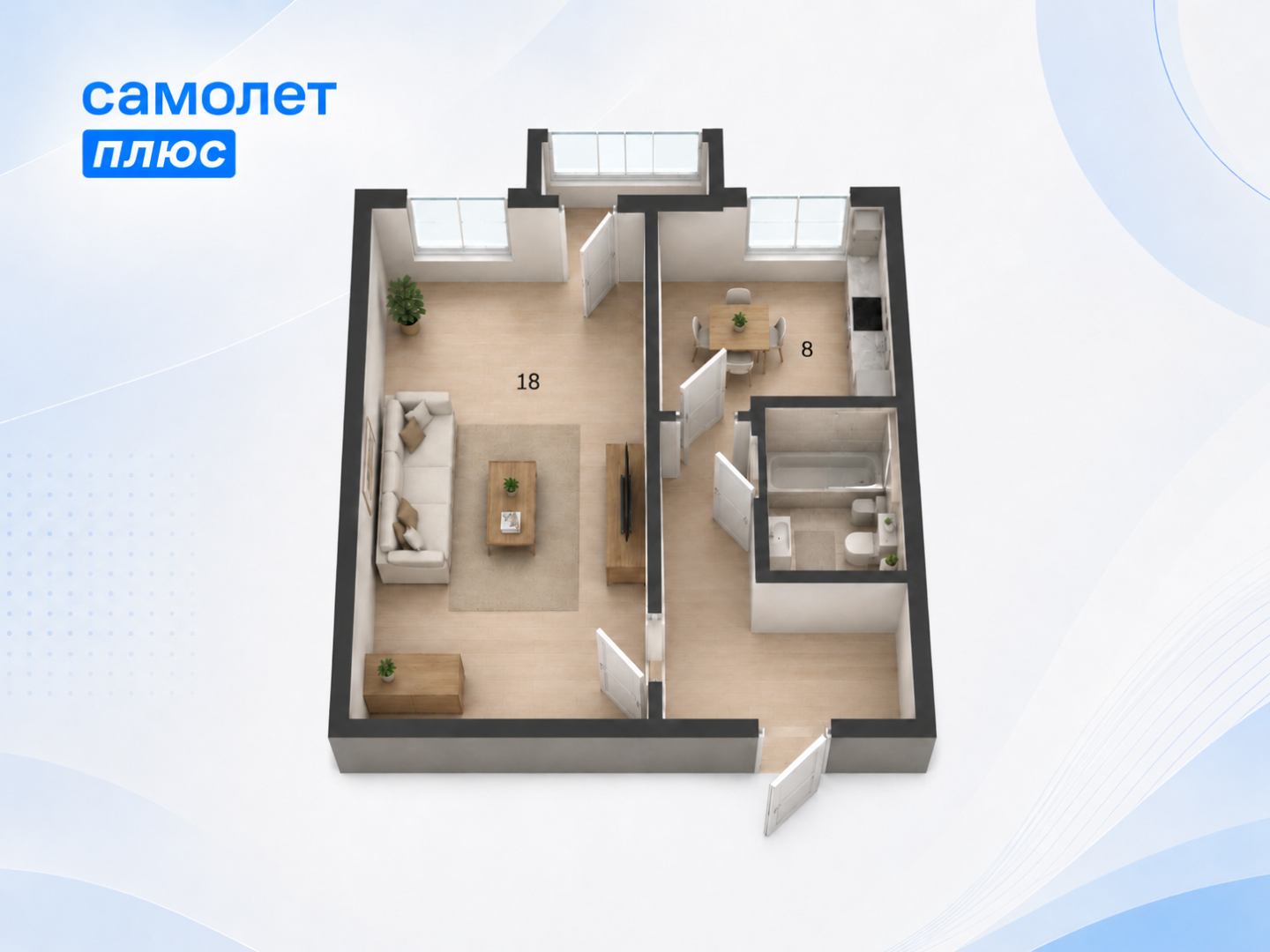 1-комнатная 33.6 м2 в ЖК undefined корпус null этаж 7