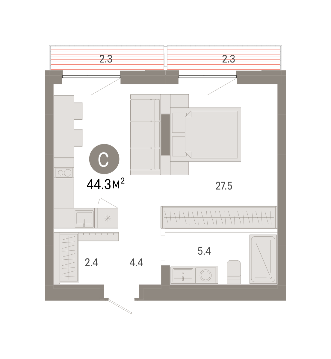 Студия 44 м2 в ЖК Октябрьский на Туре корпус null этаж 8