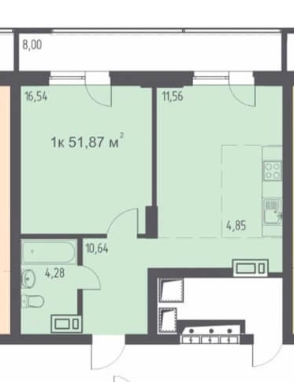 1-комнатная 51.9 м2 в ЖК undefined корпус null этаж 11