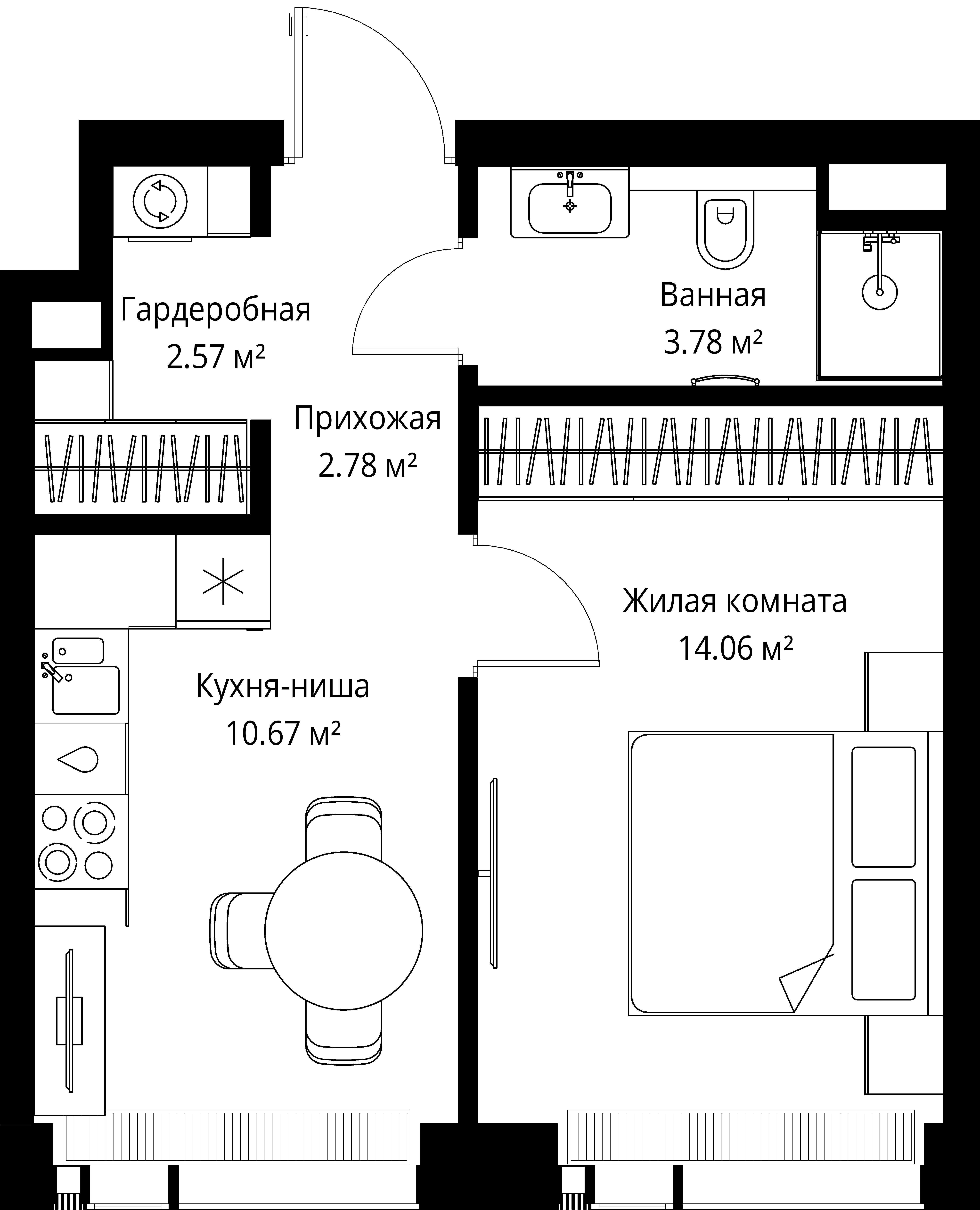 1-комнатная 33 м2 в ЖК ВЕЕР корпус null этаж 14