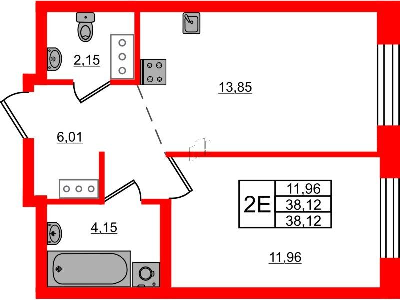 1-комнатная 38 м2 в ЖК Айди Мурино 3 корпус null этаж 3