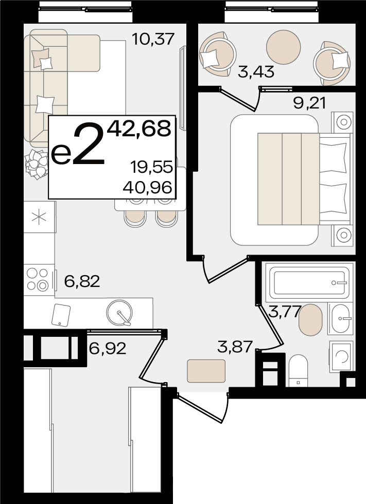 Студия 42 м2 в ЖК Патрики корпус null этаж 2