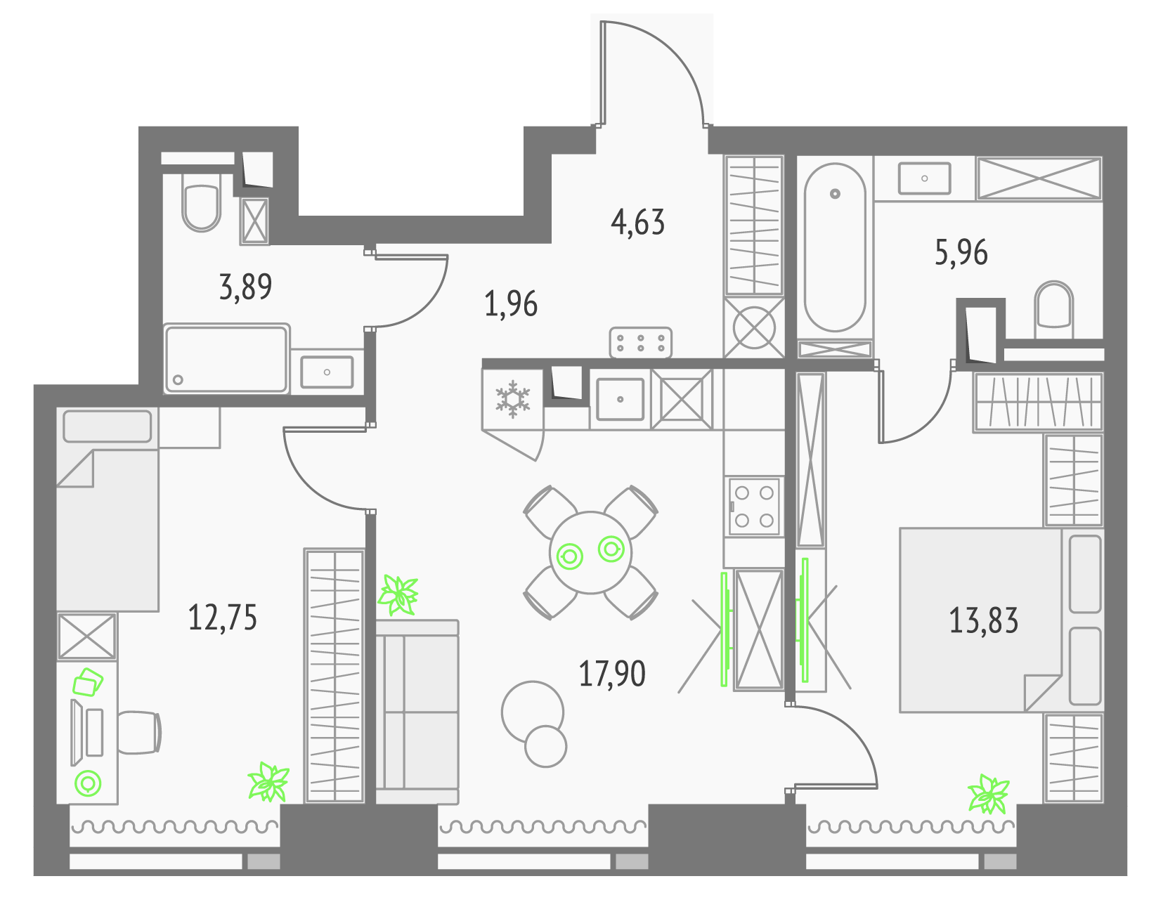 2-комнатная 60 м2 в ЖК Upside Towers корпус null этаж 40