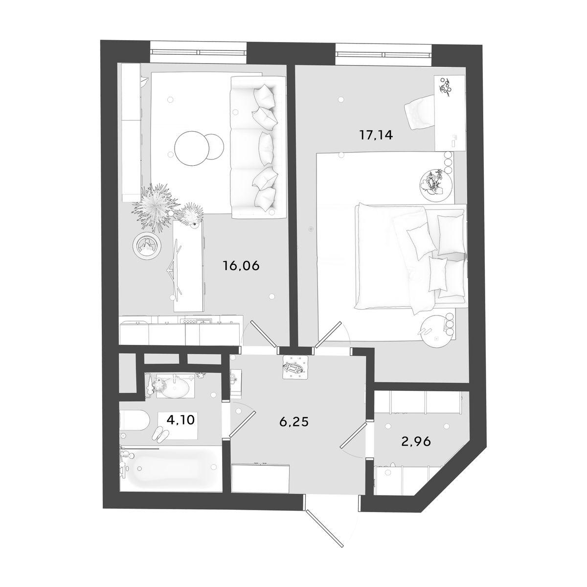 1-комнатная 46 м2 в ЖК OMEGA корпус null этаж 14