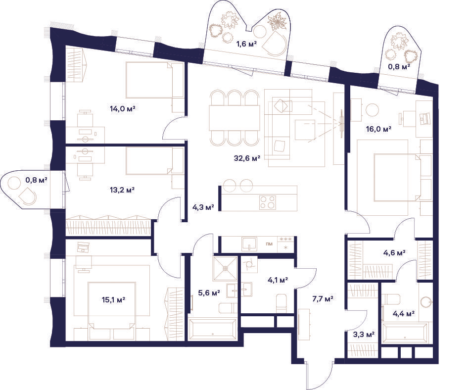 4-комнатная 128 м2 в ЖК Союз корпус null этаж 11