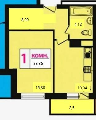 1-комнатная 38.3 м2 в ЖК undefined корпус null этаж 1