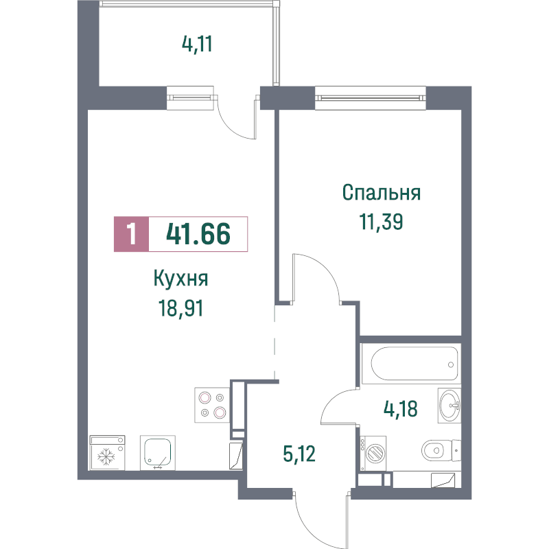 Студия 41 м2 в ЖК Фотограф корпус null этаж 11