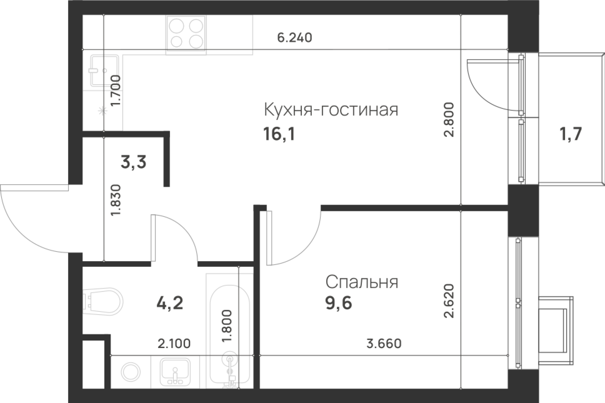 1-комнатная 33 м2 в ЖК Foreville корпус null этаж 13