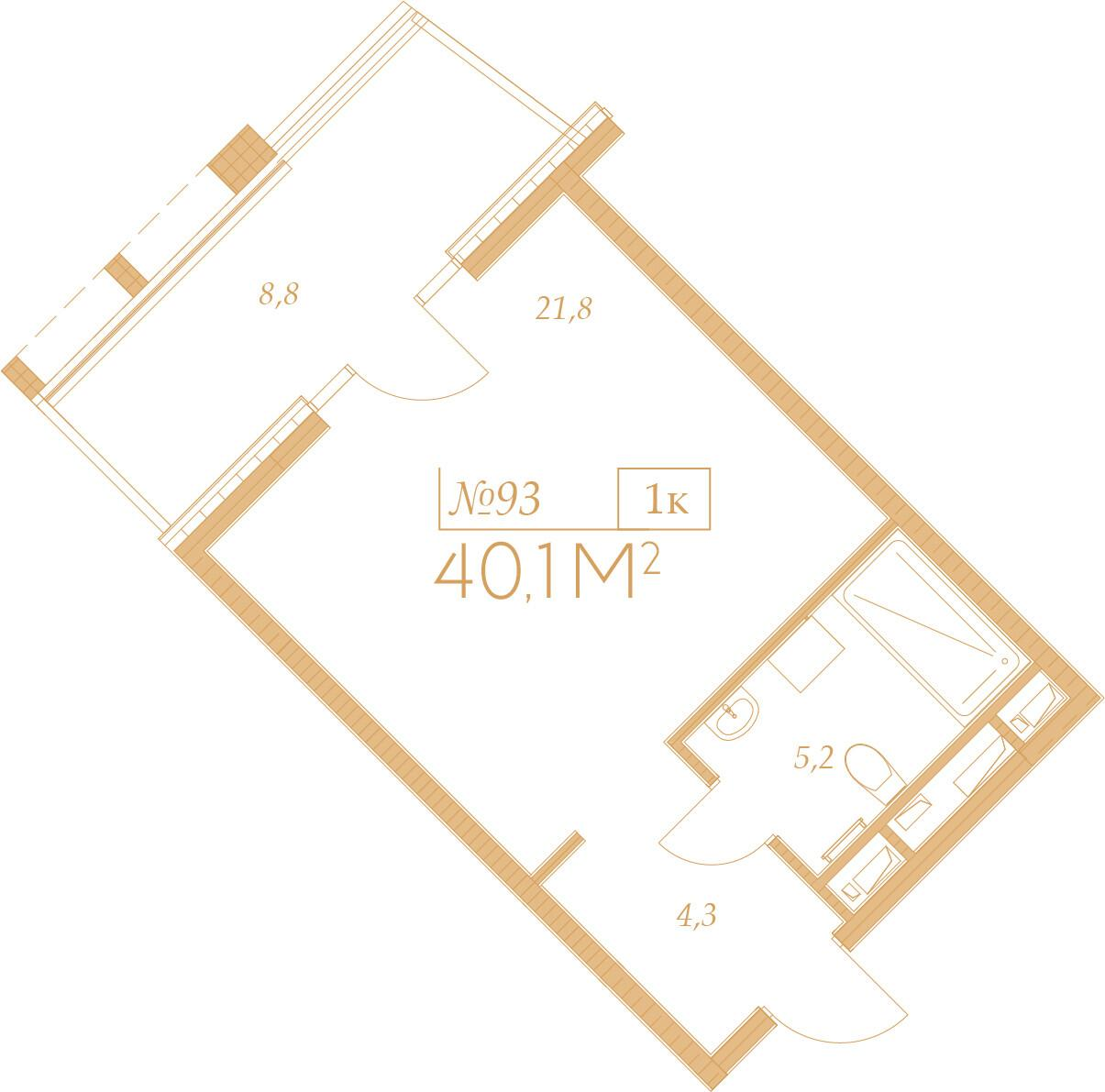 1-комнатная 40 м2 в ЖК Морелло корпус null этаж 7
