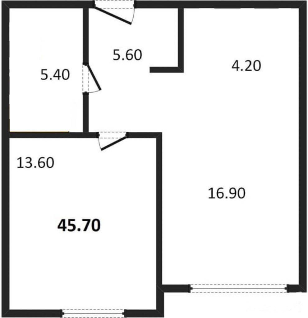 2-комнатная 45.5 м2 в ЖК undefined корпус null этаж 4