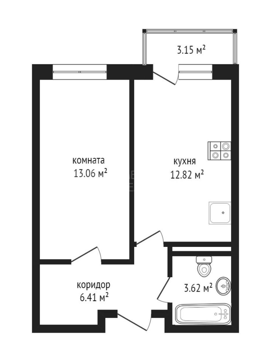 1-комнатная 36.4 м2 в ЖК undefined корпус null этаж 6