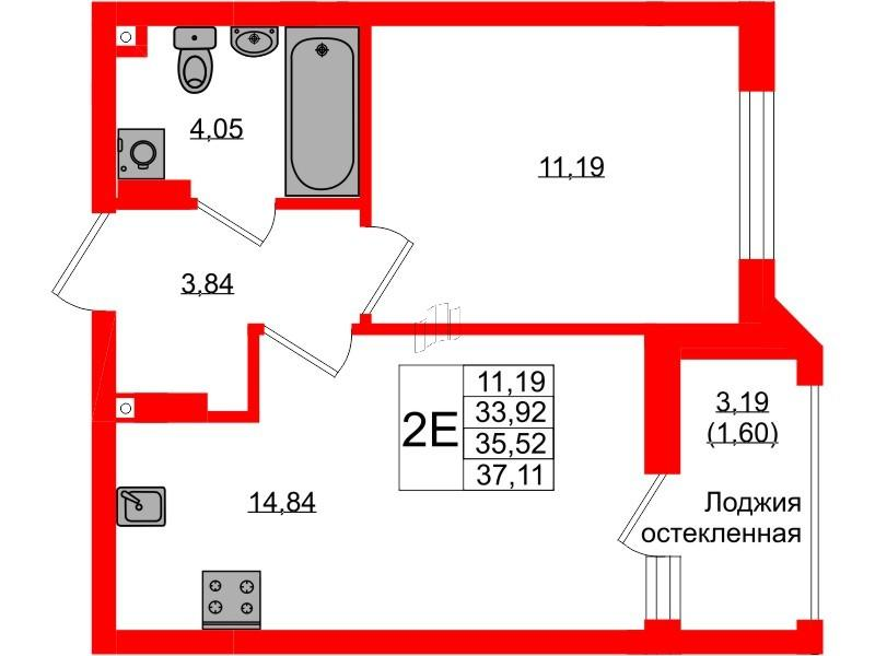 1-комнатная 35 м2 в ЖК Консул корпус null этаж 8