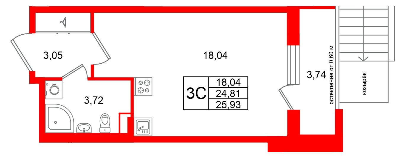 Студия 24 м2 в ЖК Univer City корпус null этаж 1