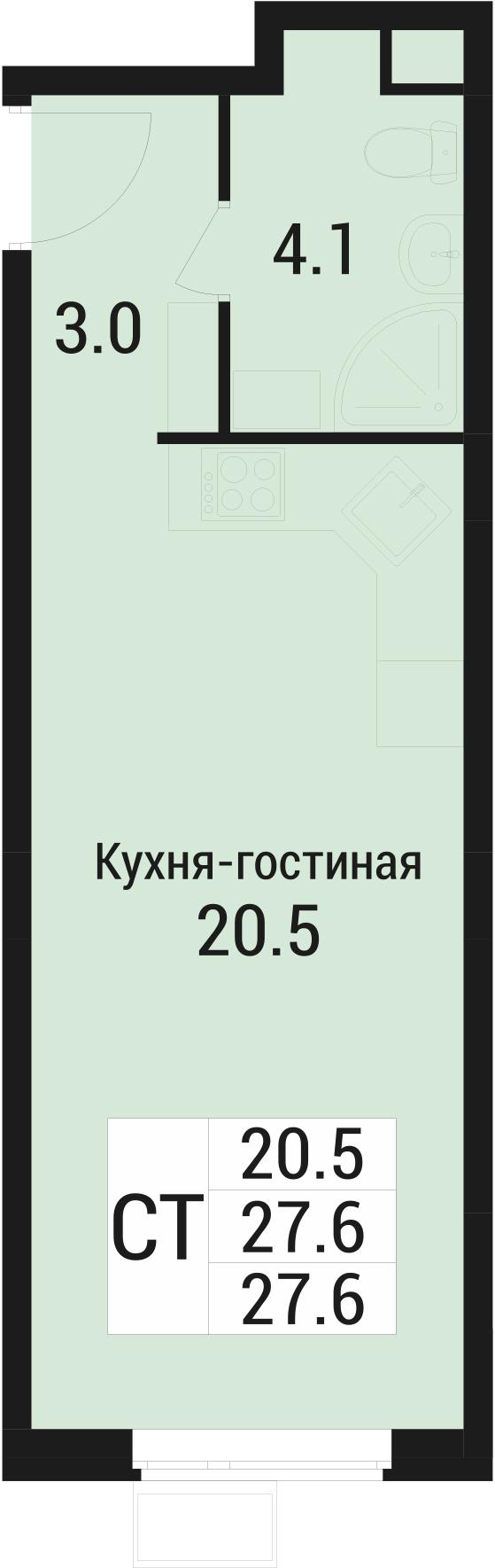 Студия 27 м2 в ЖК Дом в Малаховке корпус null этаж 1