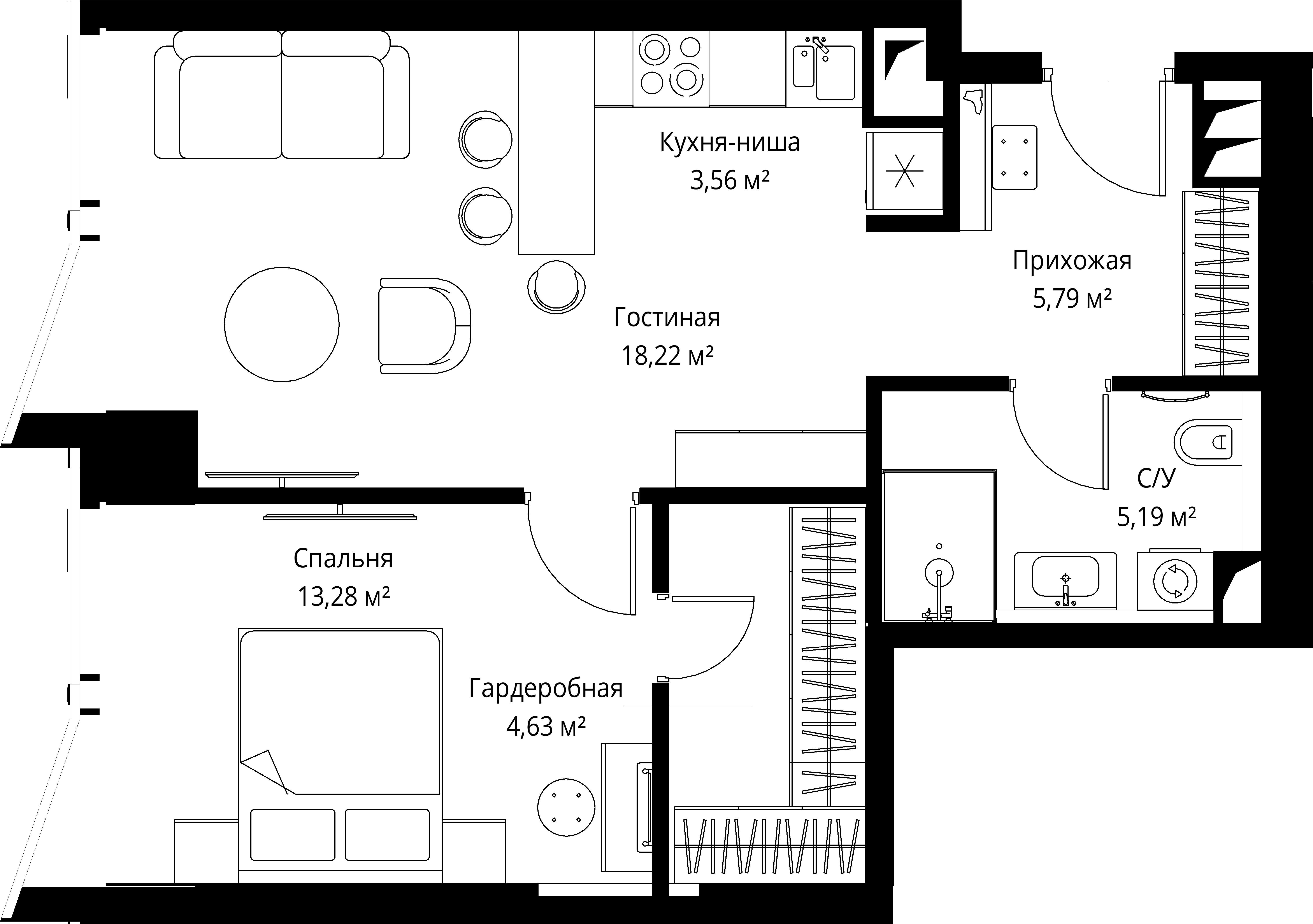 1-комнатная 51 м2 в ЖК Famous корпус null этаж 22