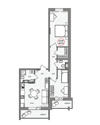 2-комнатная 69 м2 в ЖК undefined корпус null этаж 1